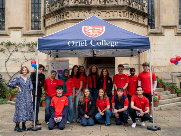 A group of Oriel students ready to welcome potential students to Oriel College